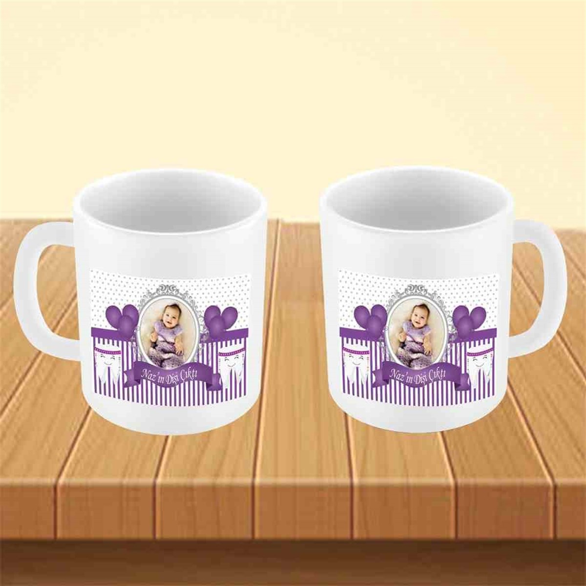 Diş Partisi Mor Balonlu ve Süslü Diş Kupa Bardak Mug 