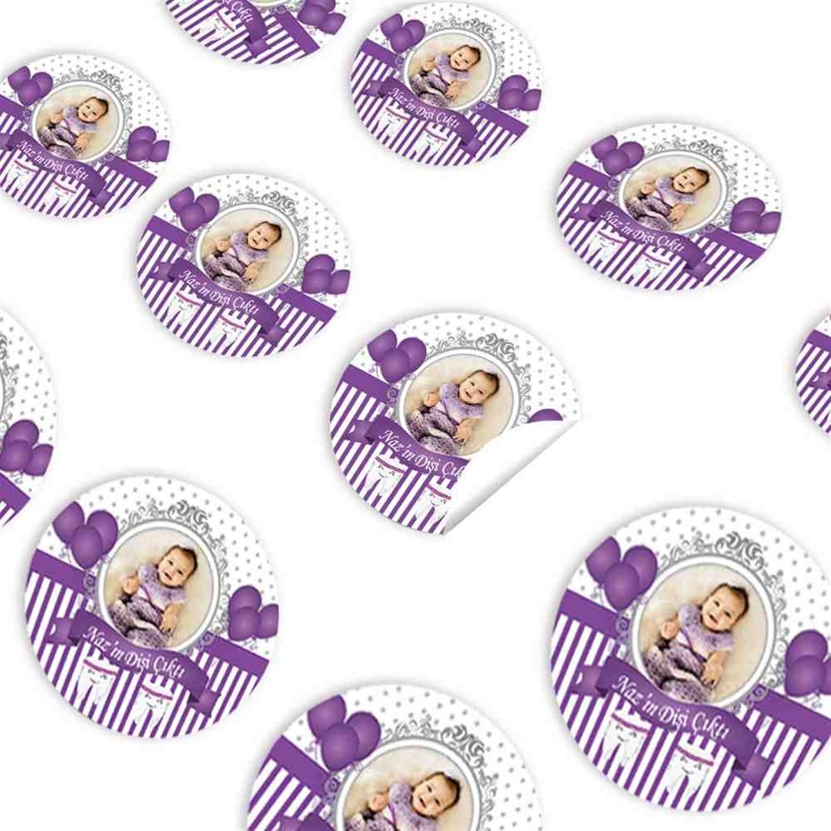 Diş Partisi Mor Balonlu ve Süslü Diş Sticker 30 Adet 