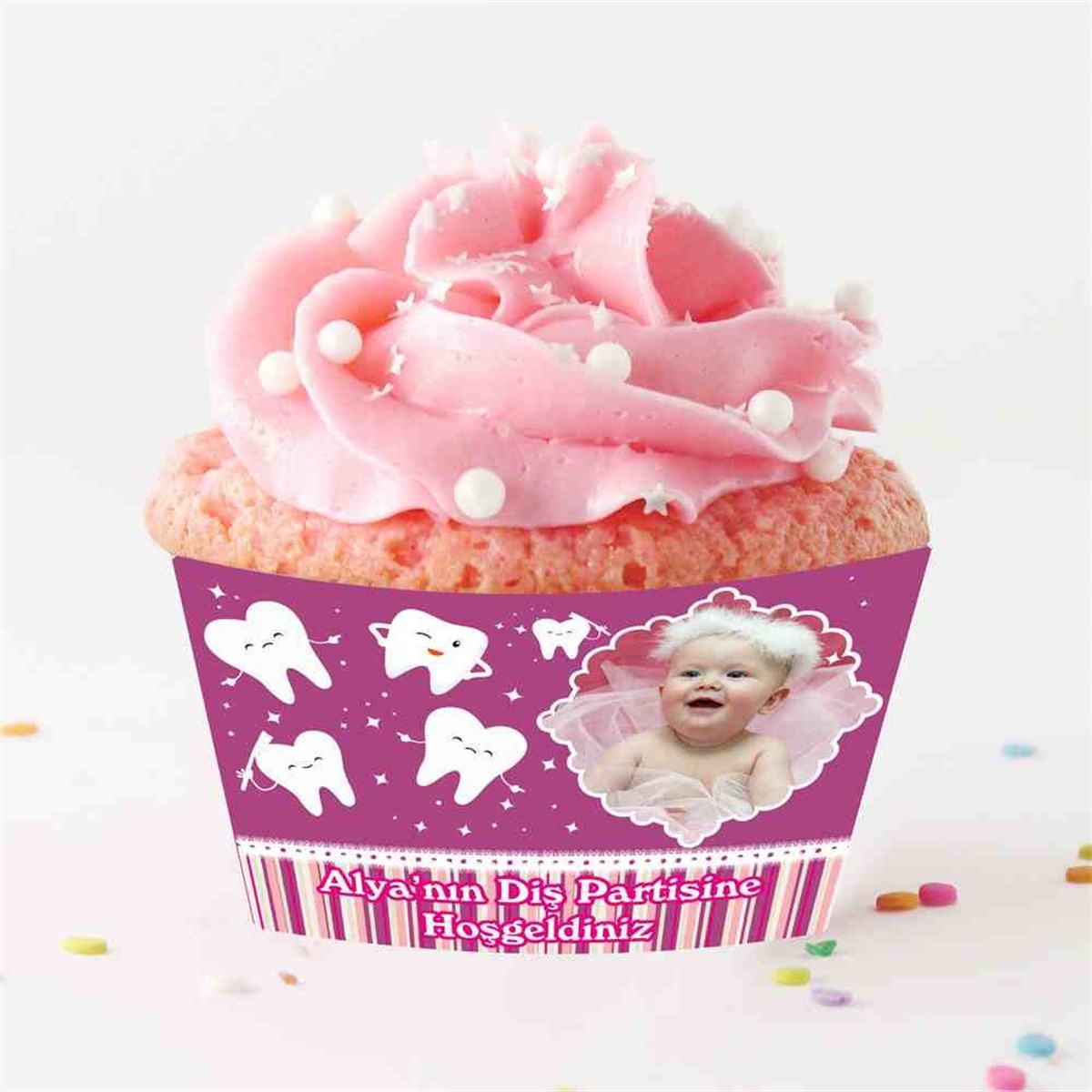 Diş Partisi Mor Uzayda Diş Konsept Cupcake Sargısı 