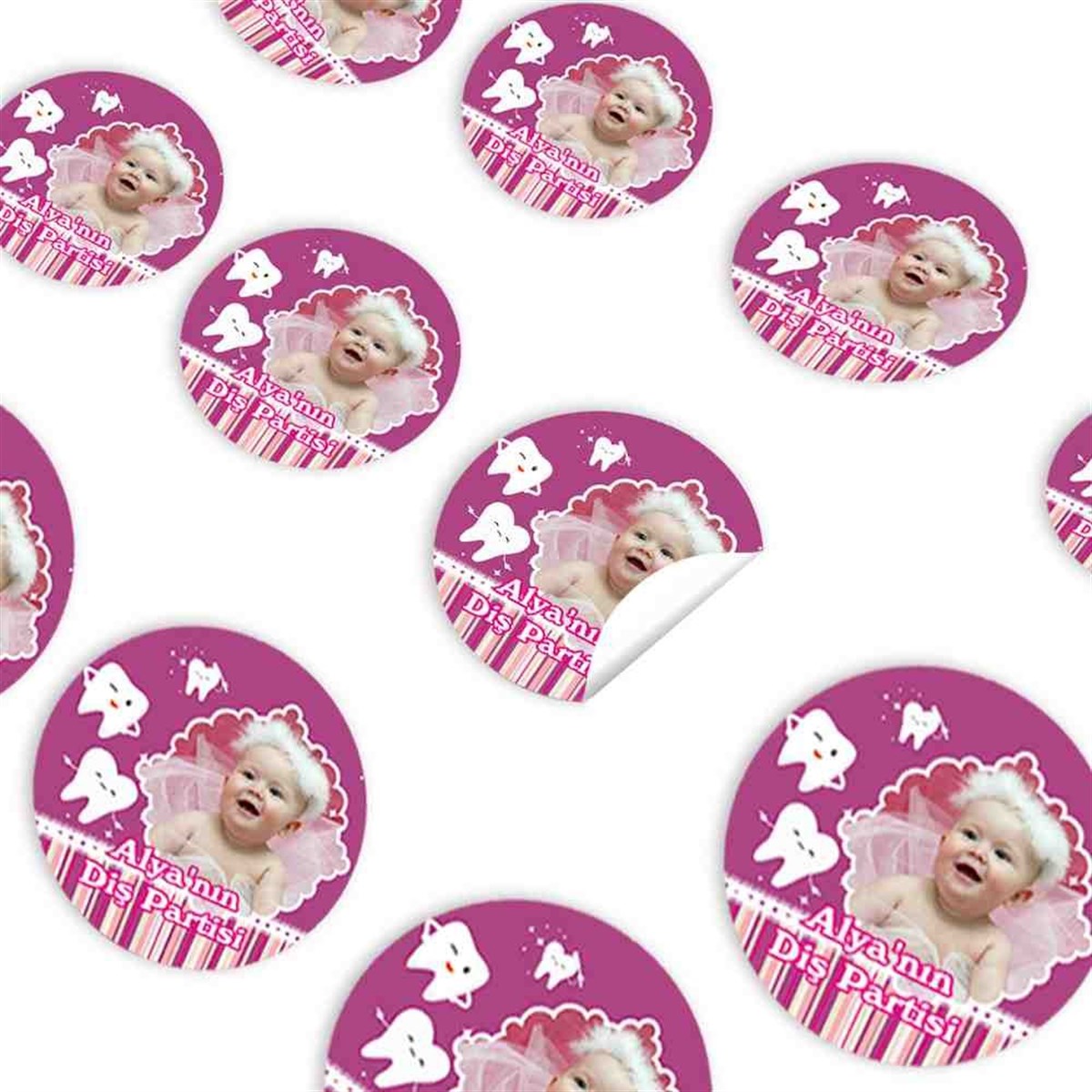 Diş Partisi Mor Uzayda Diş Konsept Sticker 30 Adet 