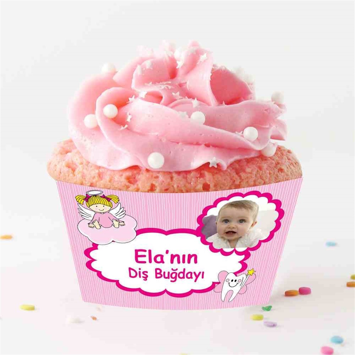 Diş Partisi Mor Vintage Çiçekli Diş Cupcake Sargısı 