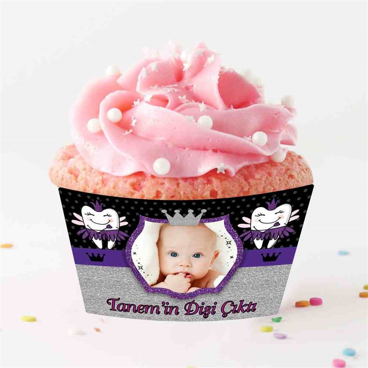 Diş Partisi Mutlu Pembe Melek Cupcake Sargısı 