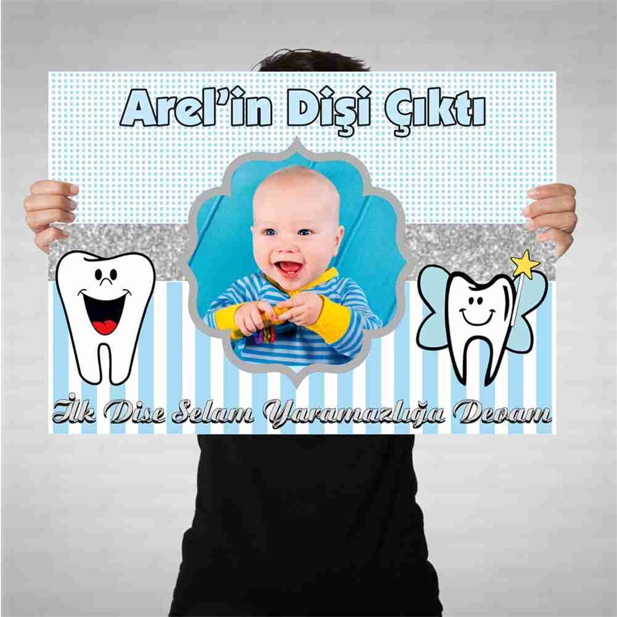 Diş Partisi Neşeli Mavi Bez Afiş 