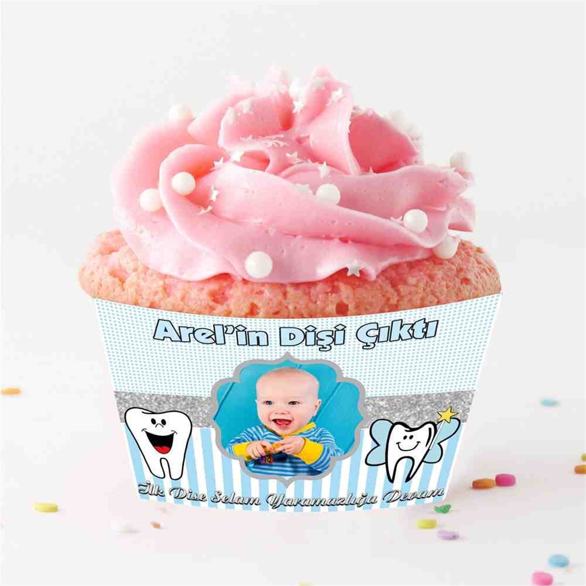 Diş Partisi Neşeli Mavi Cupcake Sargısı 