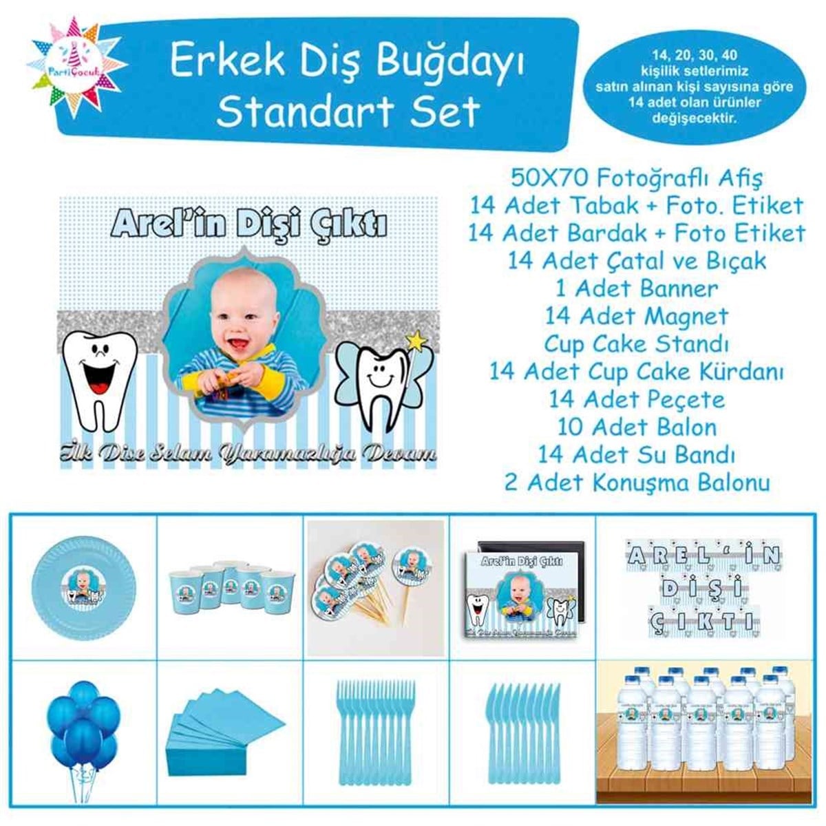 Diş Partisi Neşeli Mavi Standart Set 