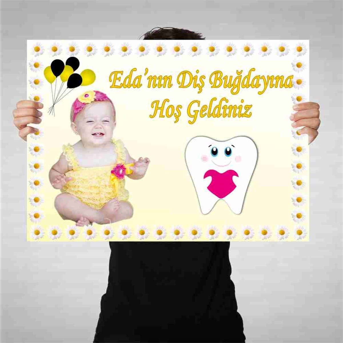 Diş Partisi Papatyalı Dişli Bez Afiş 