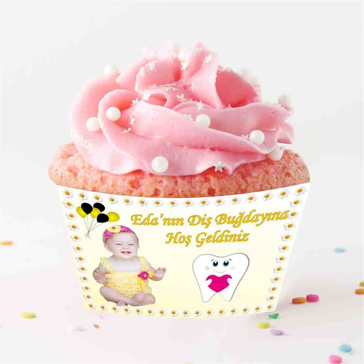 Diş Partisi Papatyalı Dişli Cupcake Sargısı 