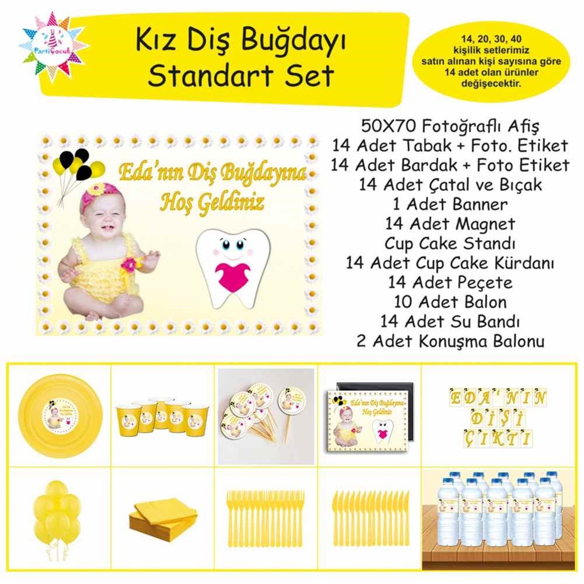 Diş Partisi Papatyalı Dişli Standart Set 