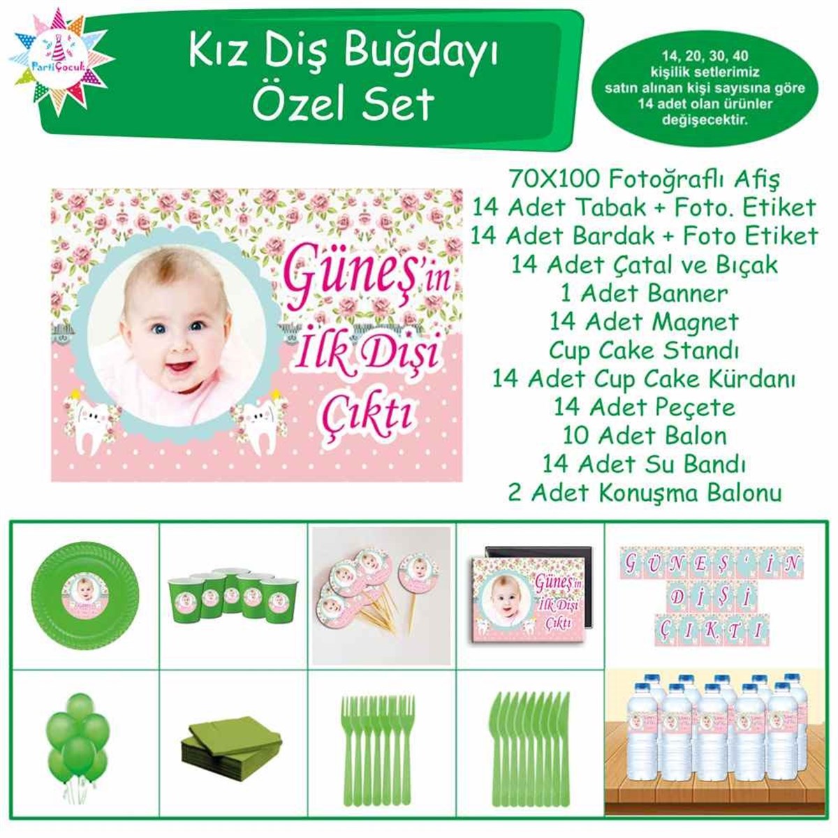 Diş Partisi Pembe Güllü Diş Parti Seti Özel Set 