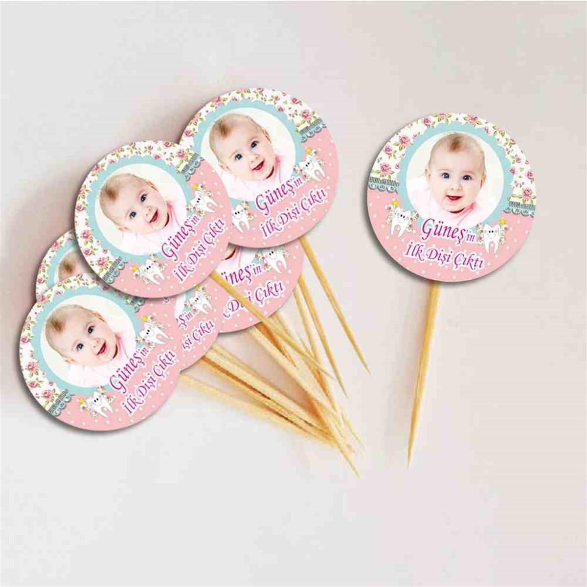 Diş Partisi Pembe Güllü Diş Parti Seti Cupcake Kurdanı 