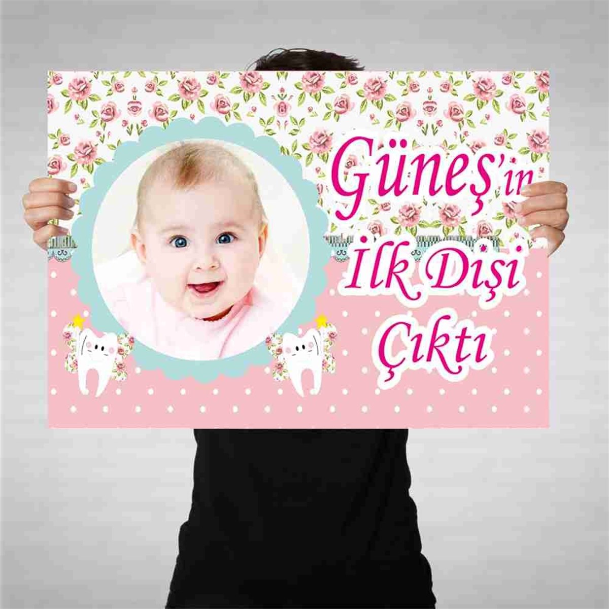 Diş Partisi Pembe Güllü Diş Parti Seti Bez Afiş 