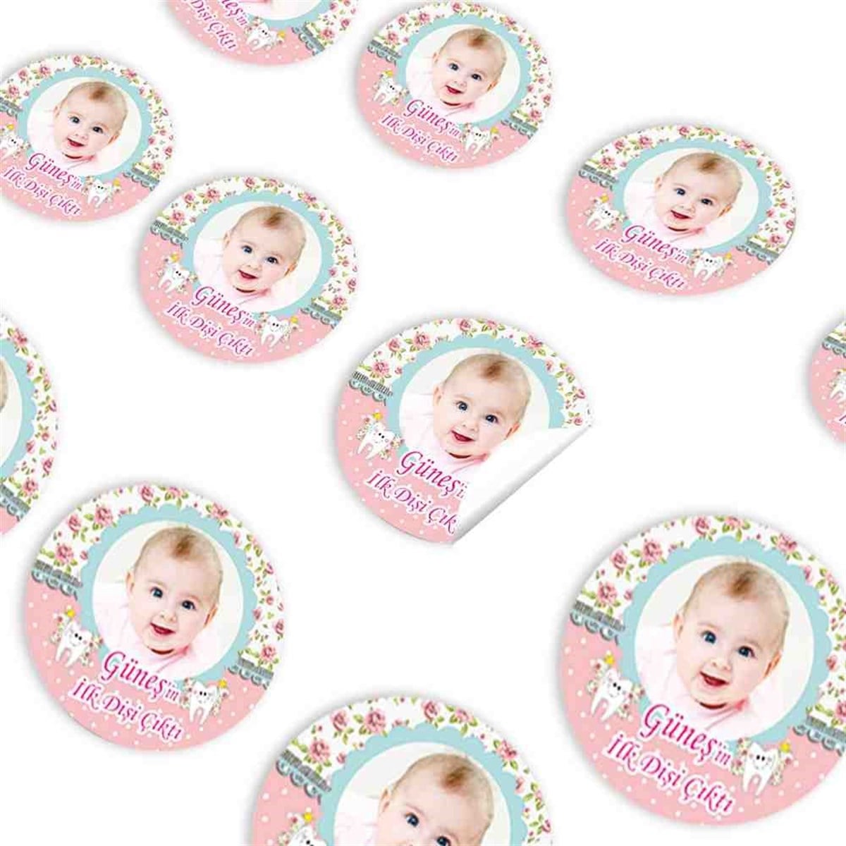 Diş Partisi Pembe Güllü Diş Parti Seti Sticker 30 Adet 