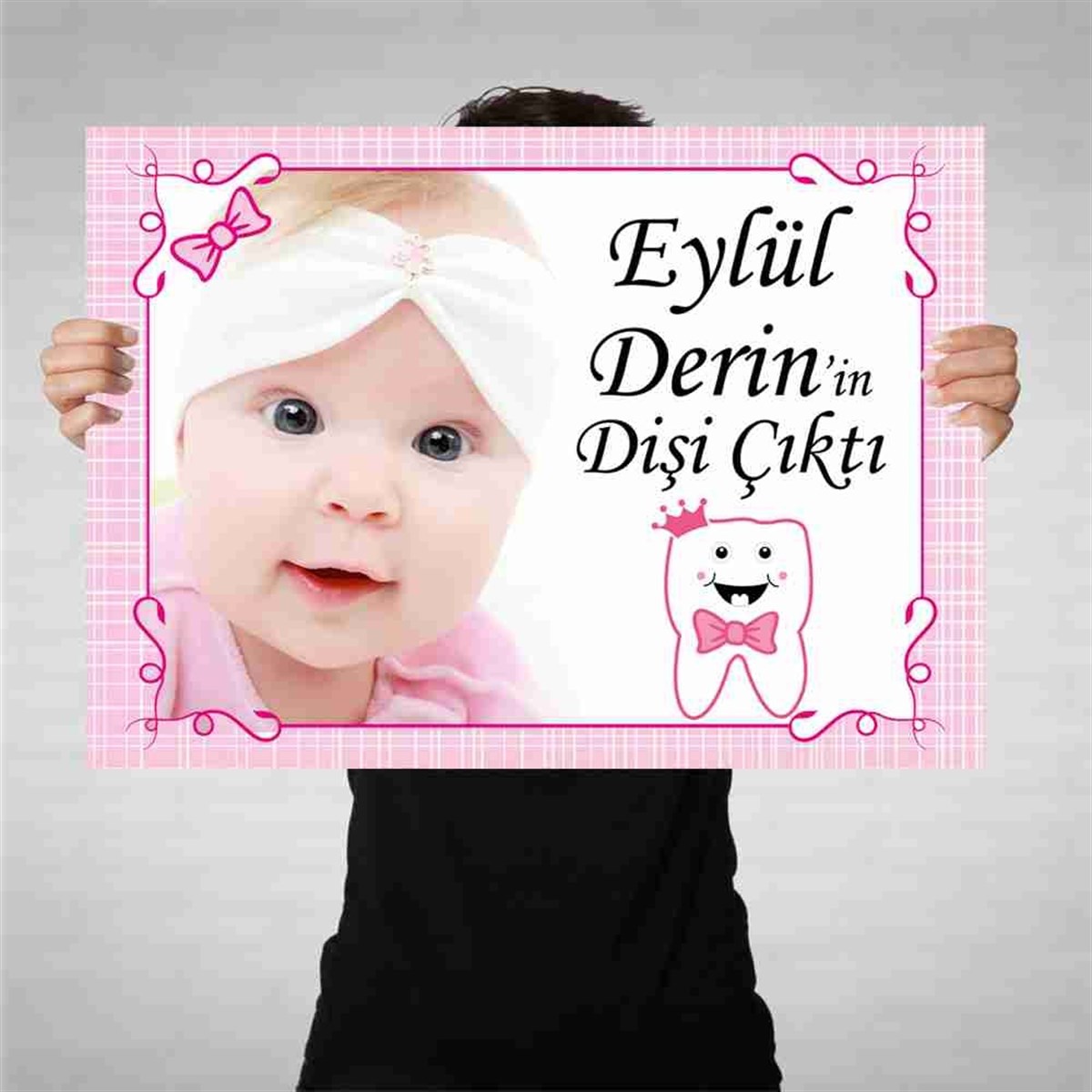 Diş Partisi Pembe Taçlı Diş Tema Bez Afiş 