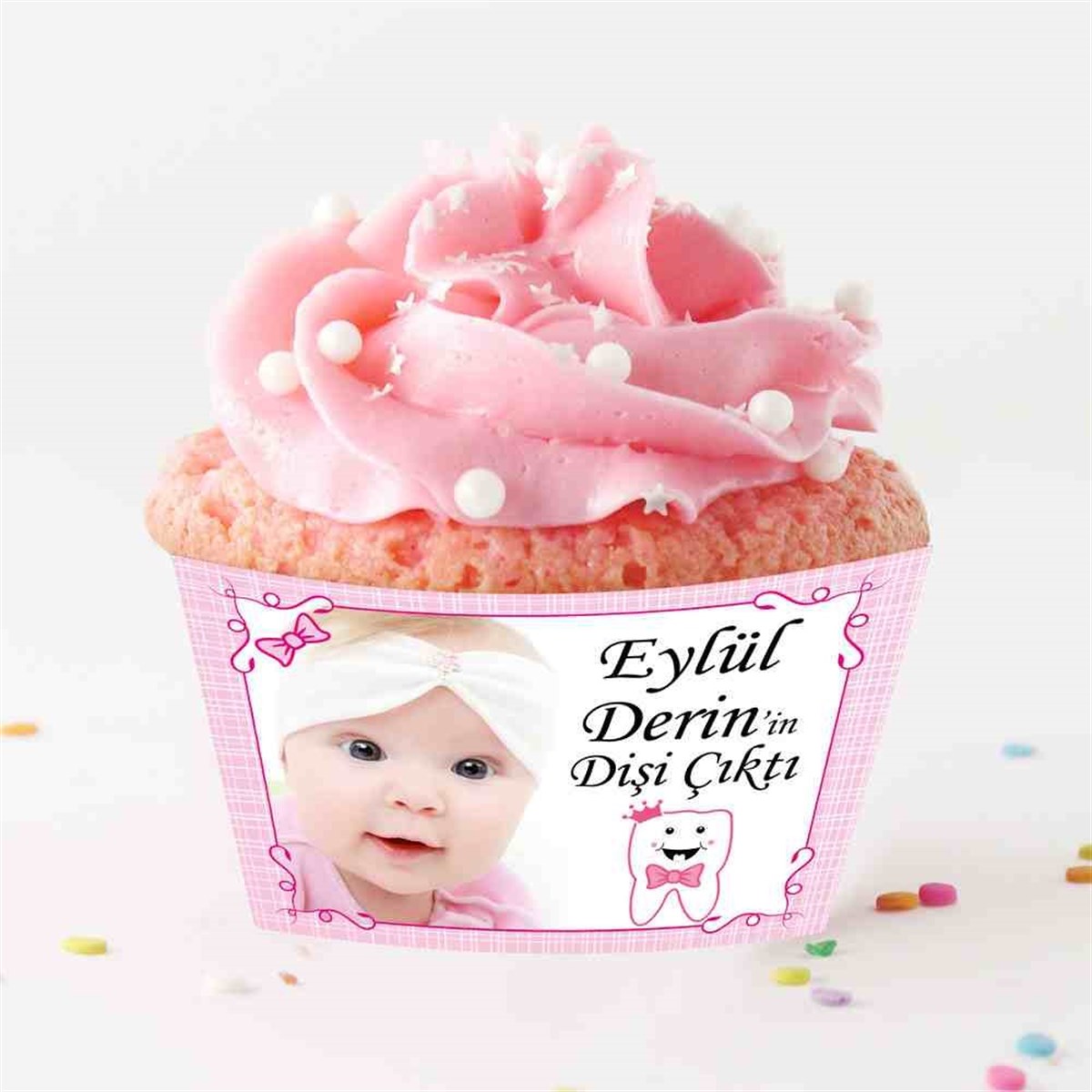 Diş Partisi Pembe Taçlı Diş Tema Cupcake Sargısı 
