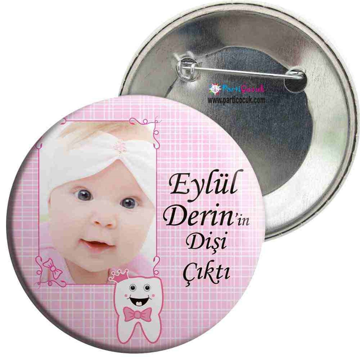 Diş Partisi Pembe Taçlı Diş Tema İğneli Rozet 