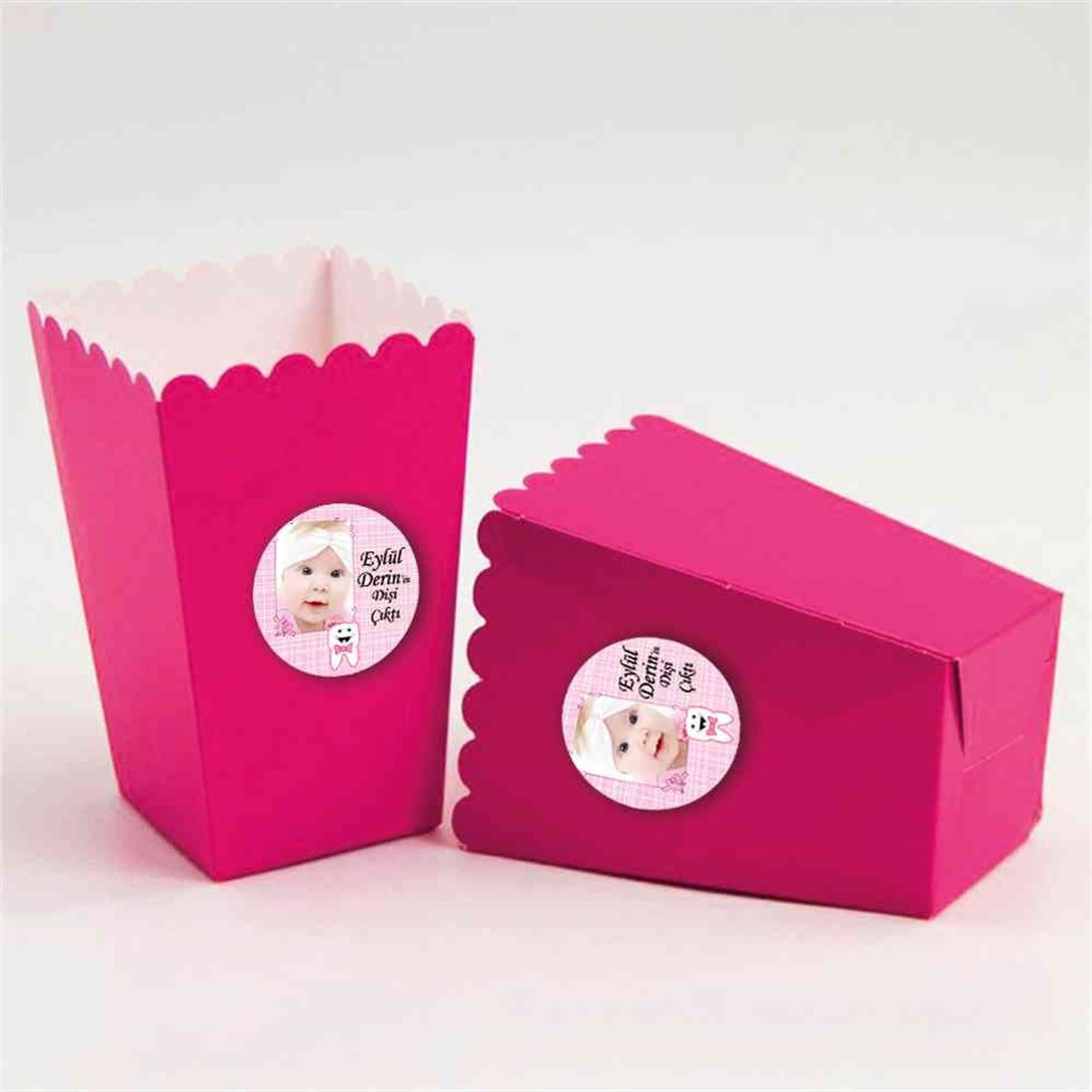 Diş Partisi Pembe Taçlı Diş Tema Popcorn Kutusu 10 Adet  