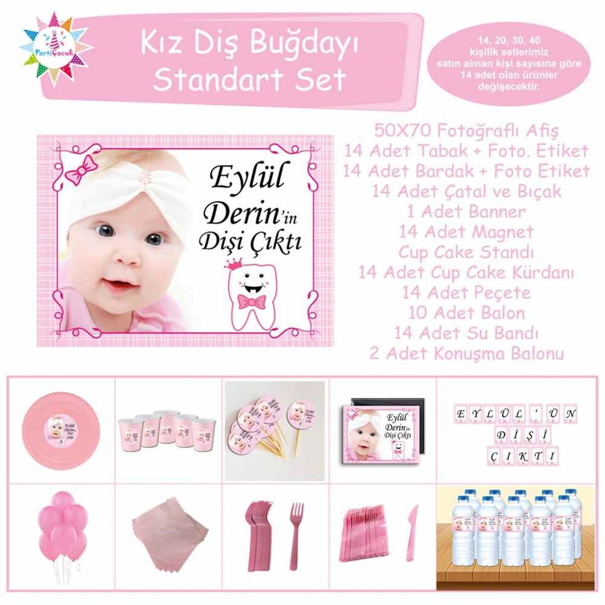 Diş Partisi Pembe Taçlı Diş Tema Standart Set 