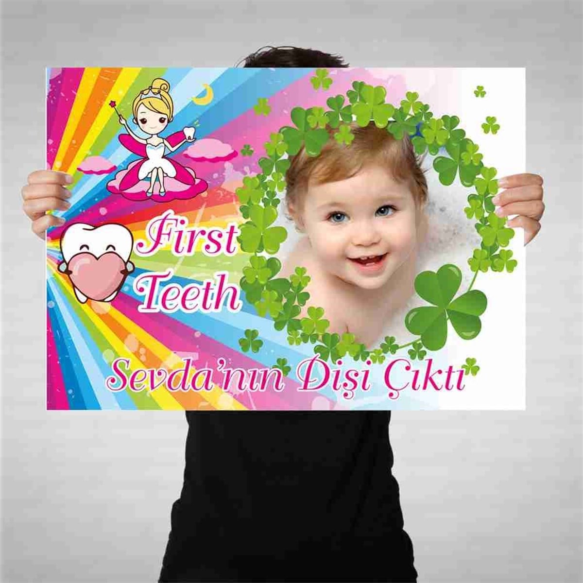 Diş Partisi Şanslı Yonca First Teeth Seti Bez Afiş 