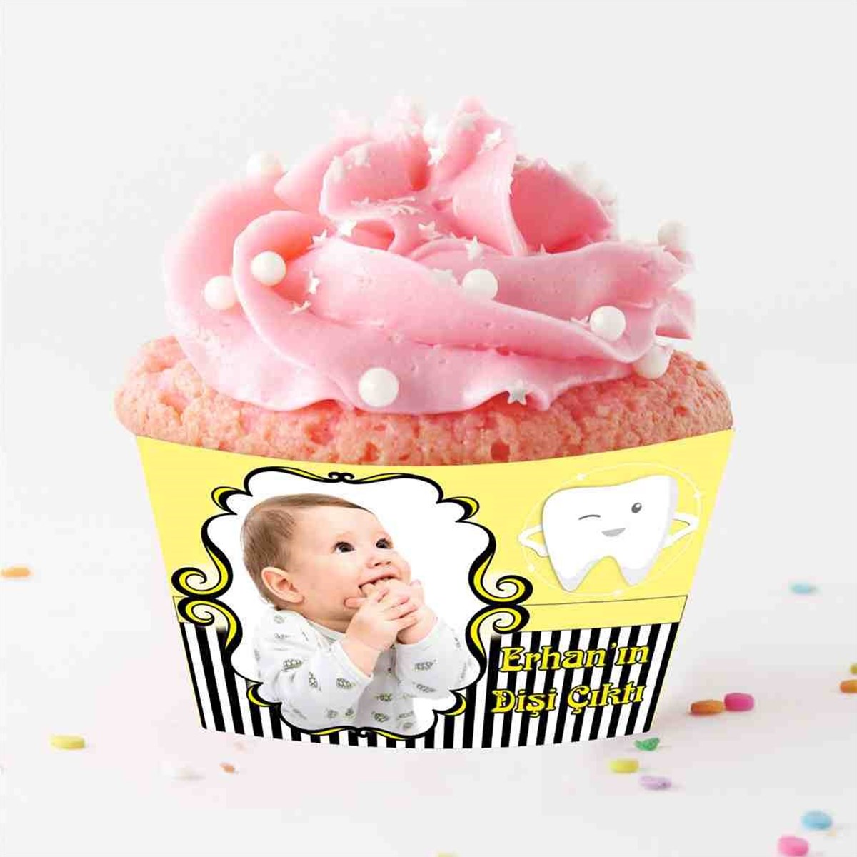 Diş Partisi Sarı Siyah Temalı Cupcake Sargısı 
