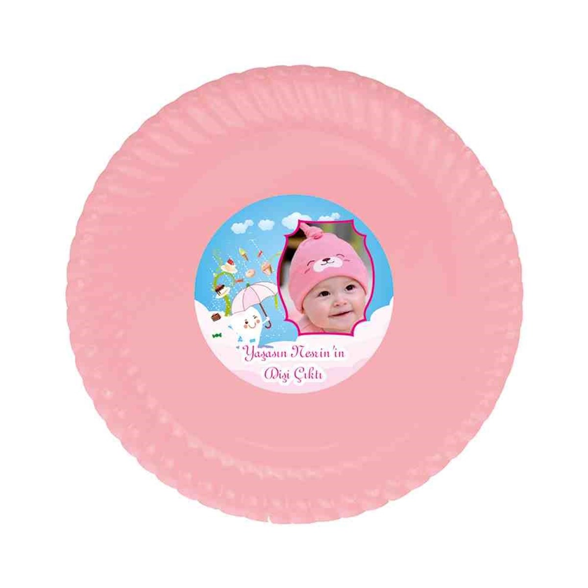 Diş Partisi Şemsiyeli Diş Konsept Etiketli Tabak 