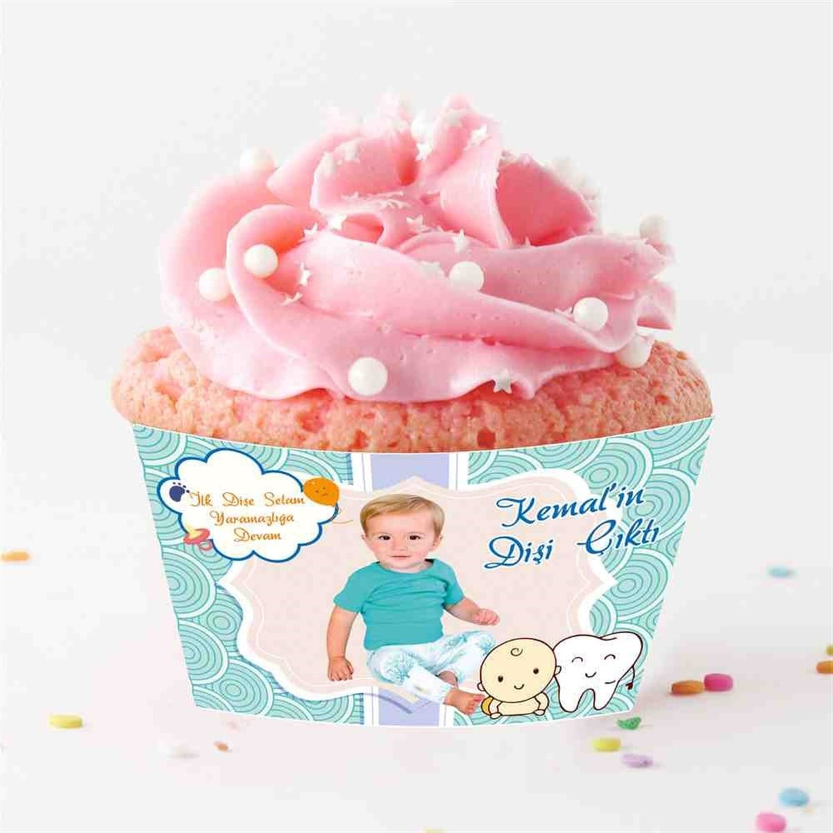Diş Partisi Sevimli Çocuk ve Diş Parti Süsü Cupcake Sargısı 