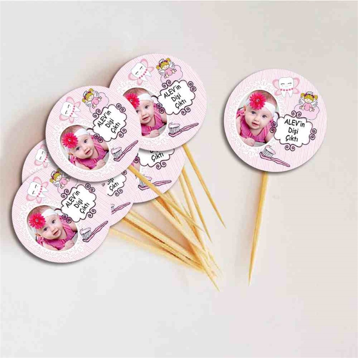 Diş Partisi Şık Kırmızı Melek Diş Parti Seti Cupcake Kurdanı 