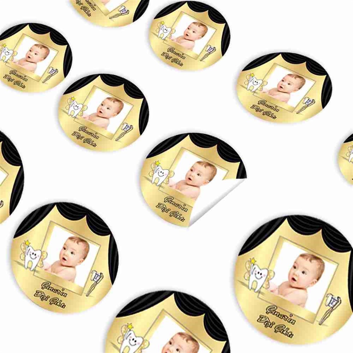 Diş Partisi Siyah Gold Perdeli Konsept Sticker 30 Adet 