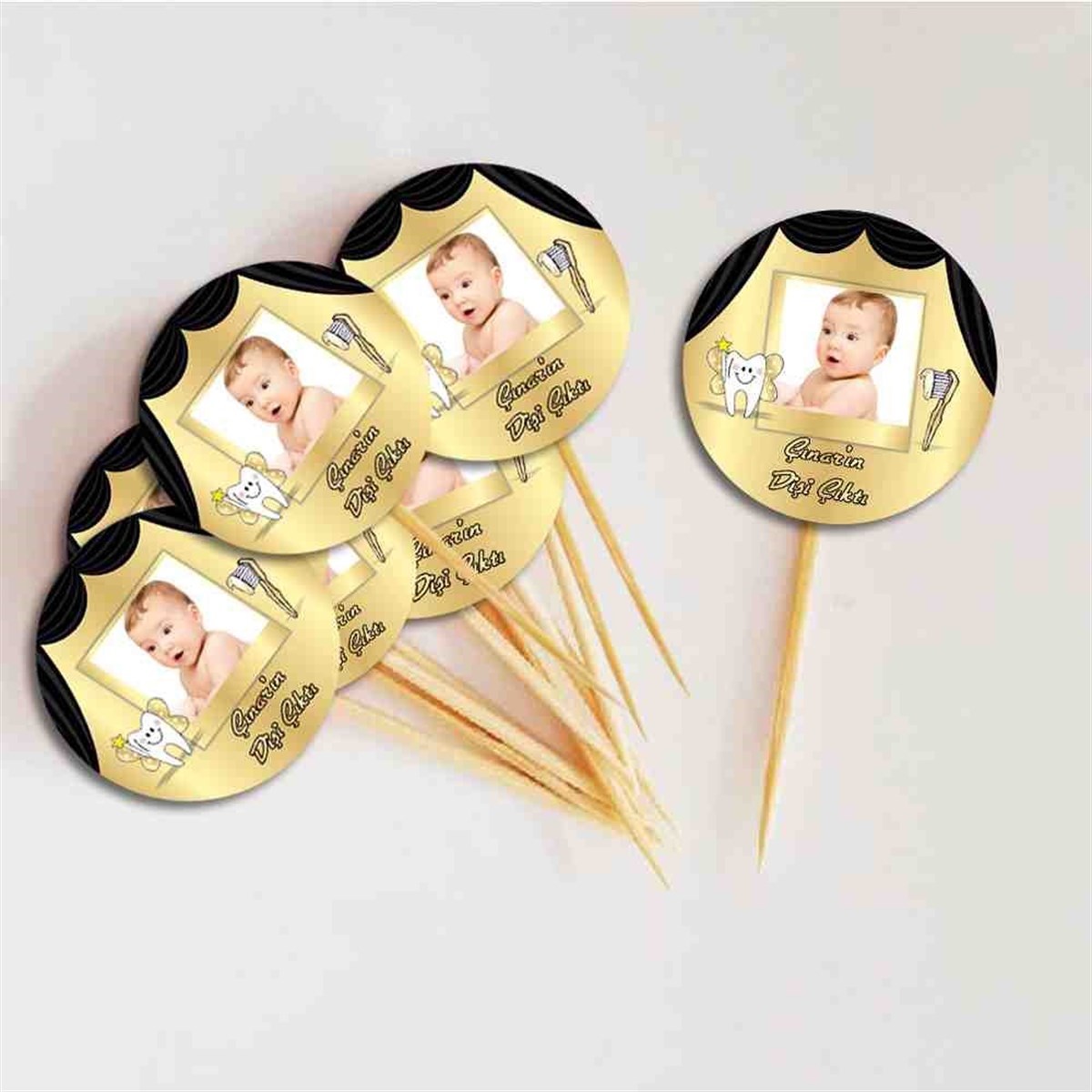 Diş Partisi Siyah Gold Perdeli Konsept Cupcake Kurdanı 