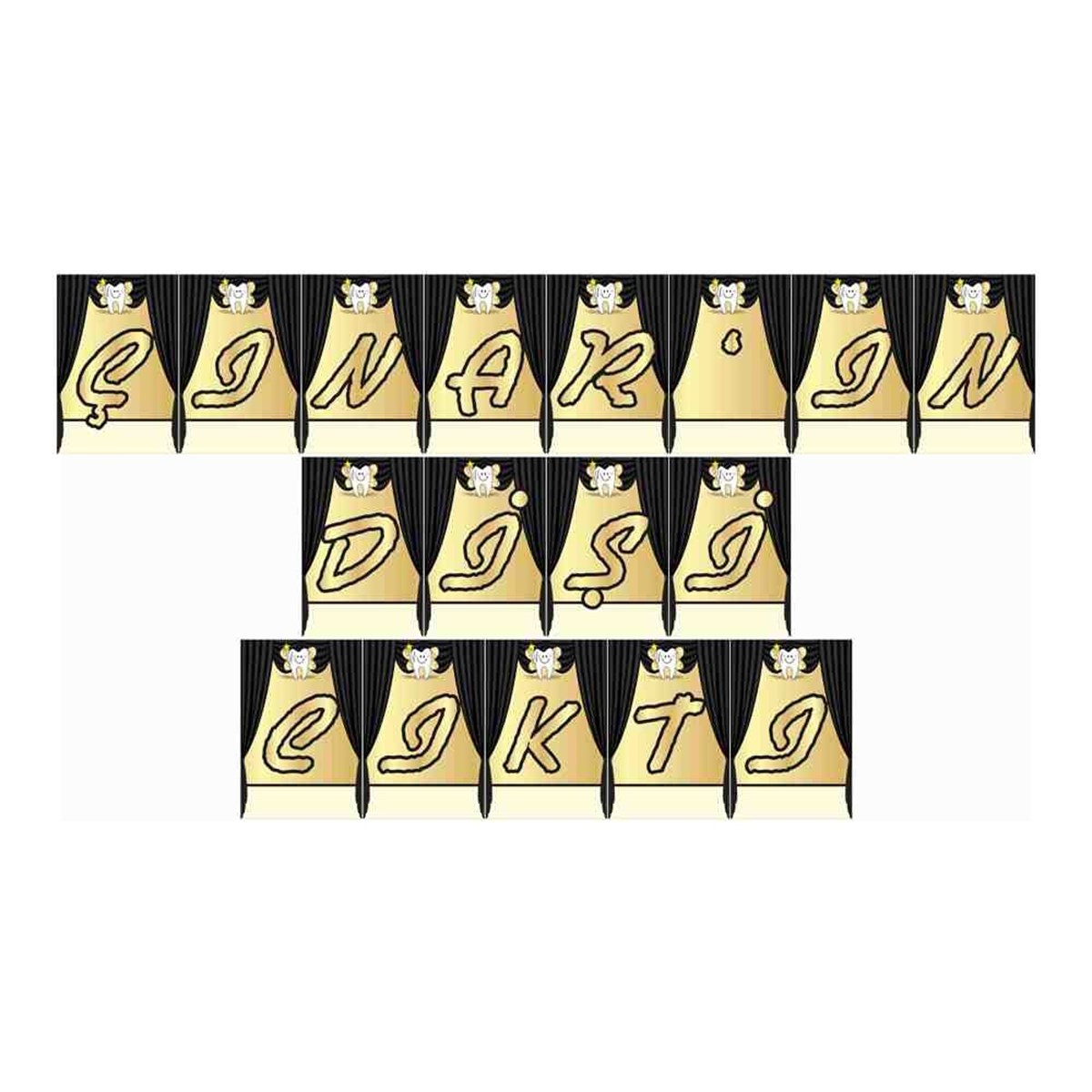 Diş Partisi Siyah Gold Perdeli Konsept Seti Harf Banner 