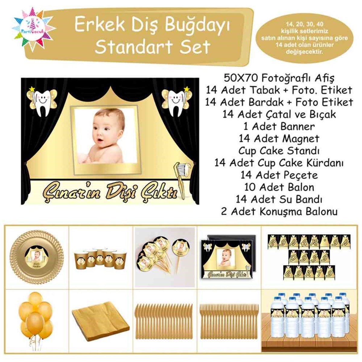 Diş Partisi Siyah Gold Perdeli Standart Set 