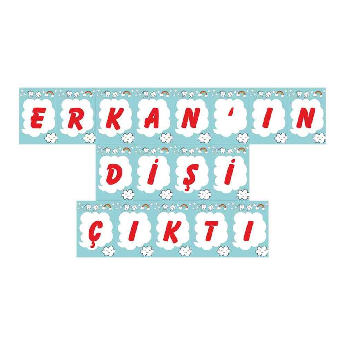 Diş Partisi Uçan Dişler Gökkuşağı Temalı Seti Harf Banner  