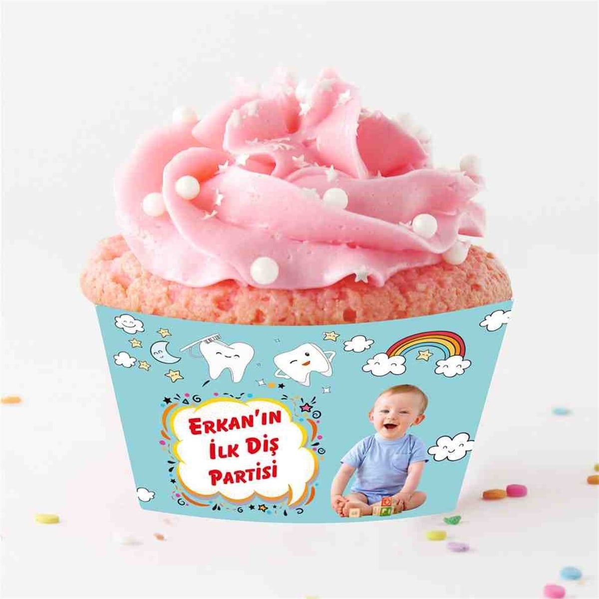 Diş Partisi Uçan Dişler Gökkuşağı Temalı Cupcake Sargısı 
