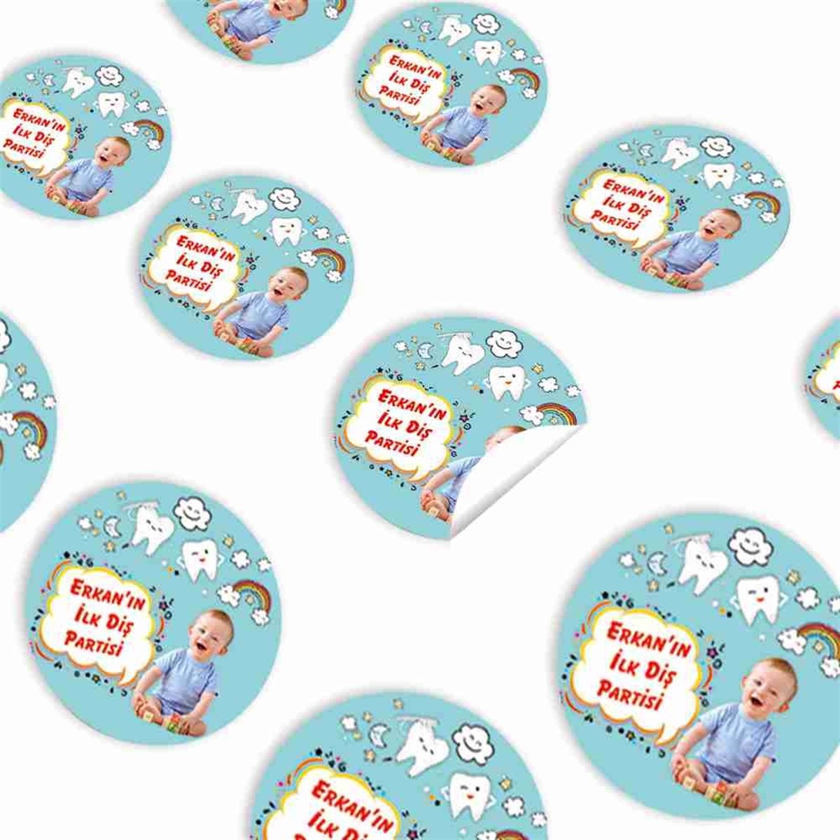 Diş Partisi Uçan Dişler Gökkuşağı Temalı Sticker 30 Adet 