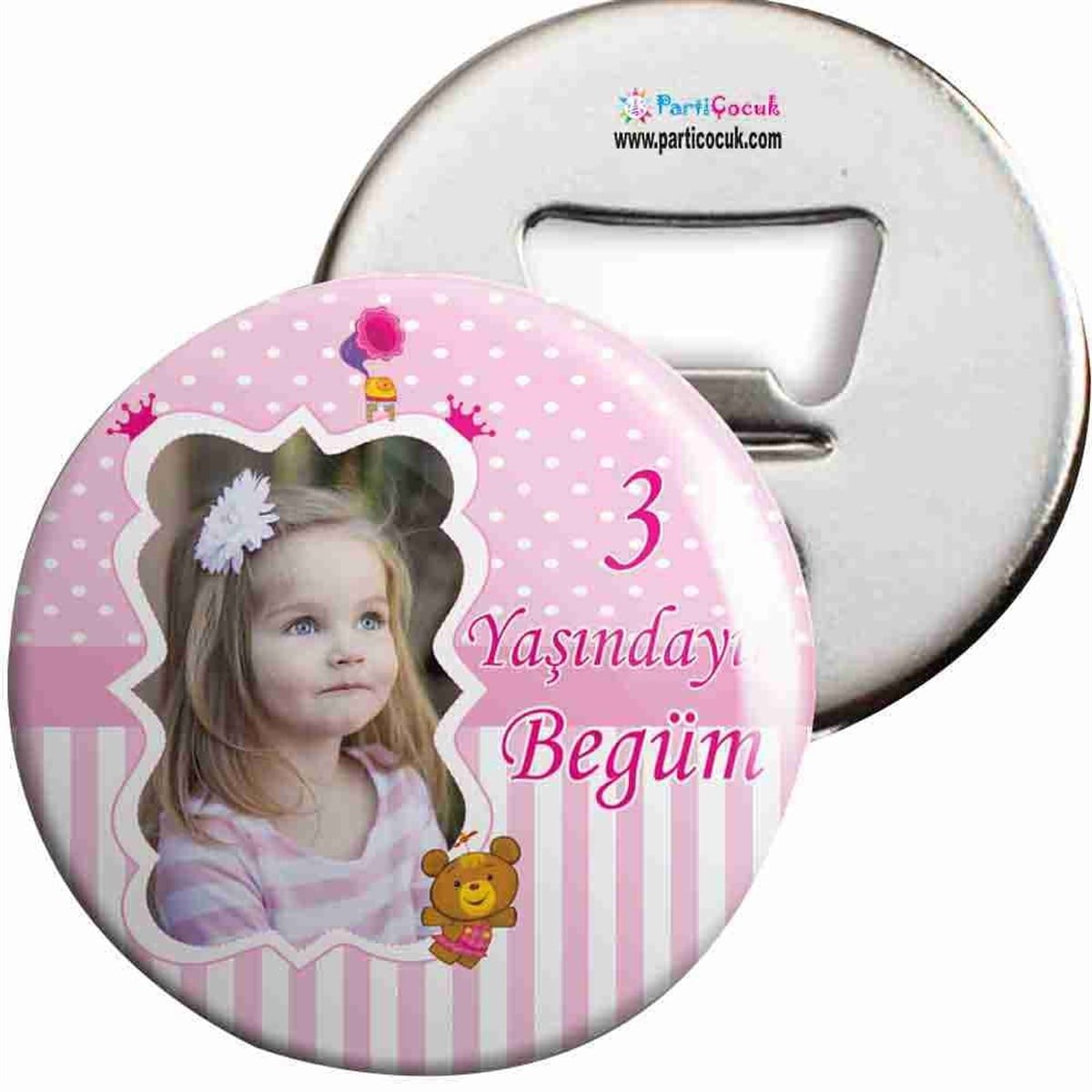 Doğum Günü Açacaklı Magnet Pembe Çizgili Ayılı Konsept 