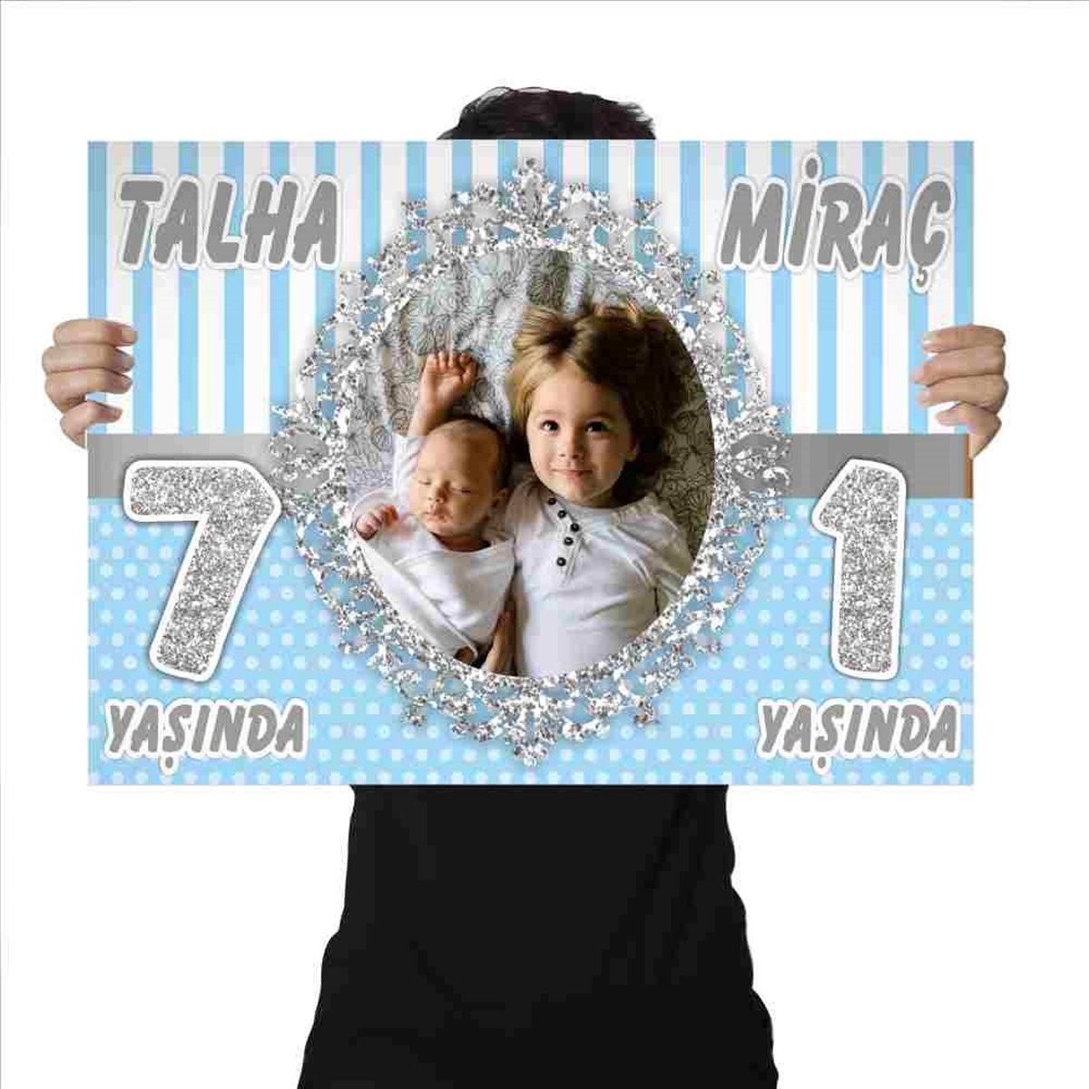 Doğum Günü Afiş Gümüş Yaldız Konsept 