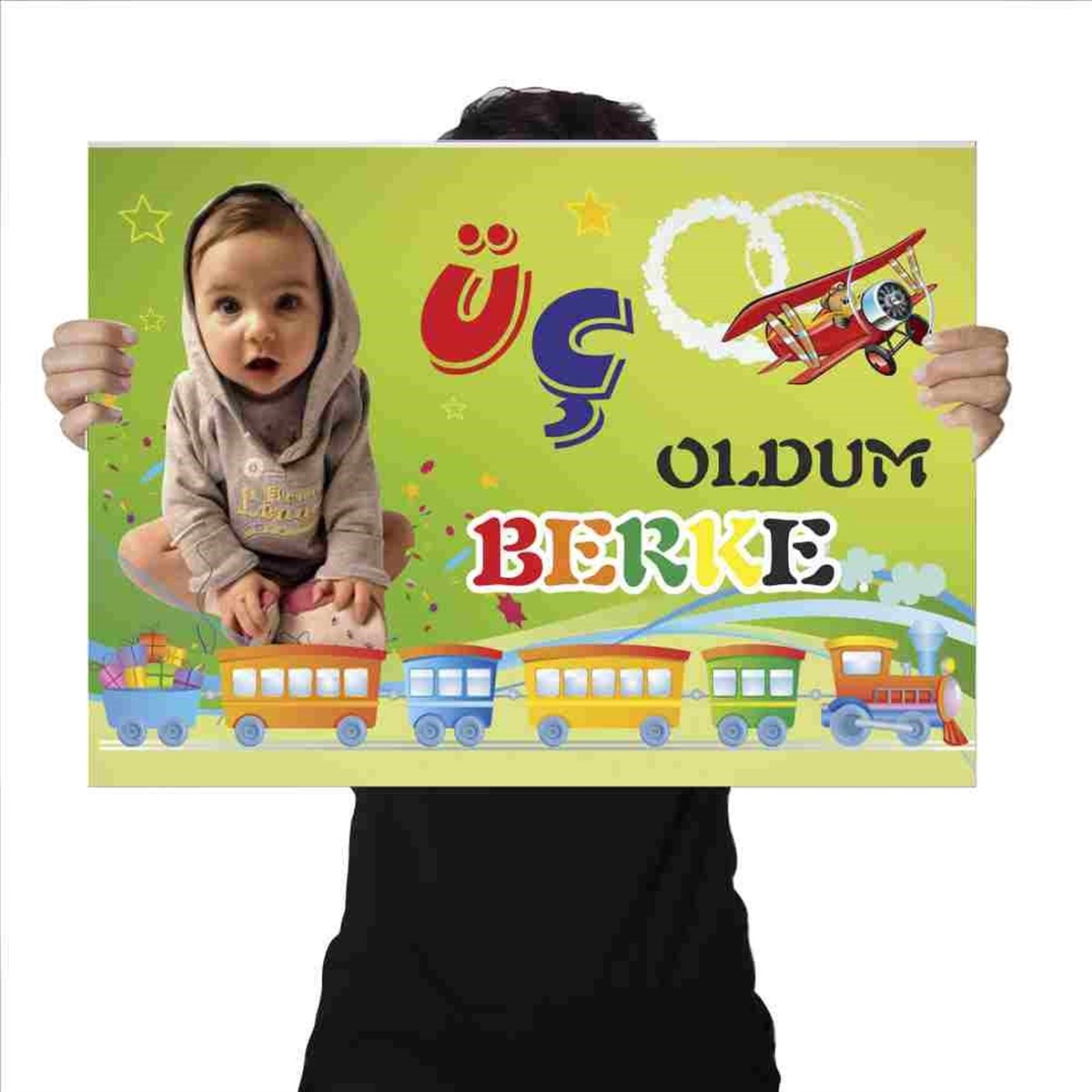 Doğum Günü Afiş Renkli Tren ve Uçak Konsept 