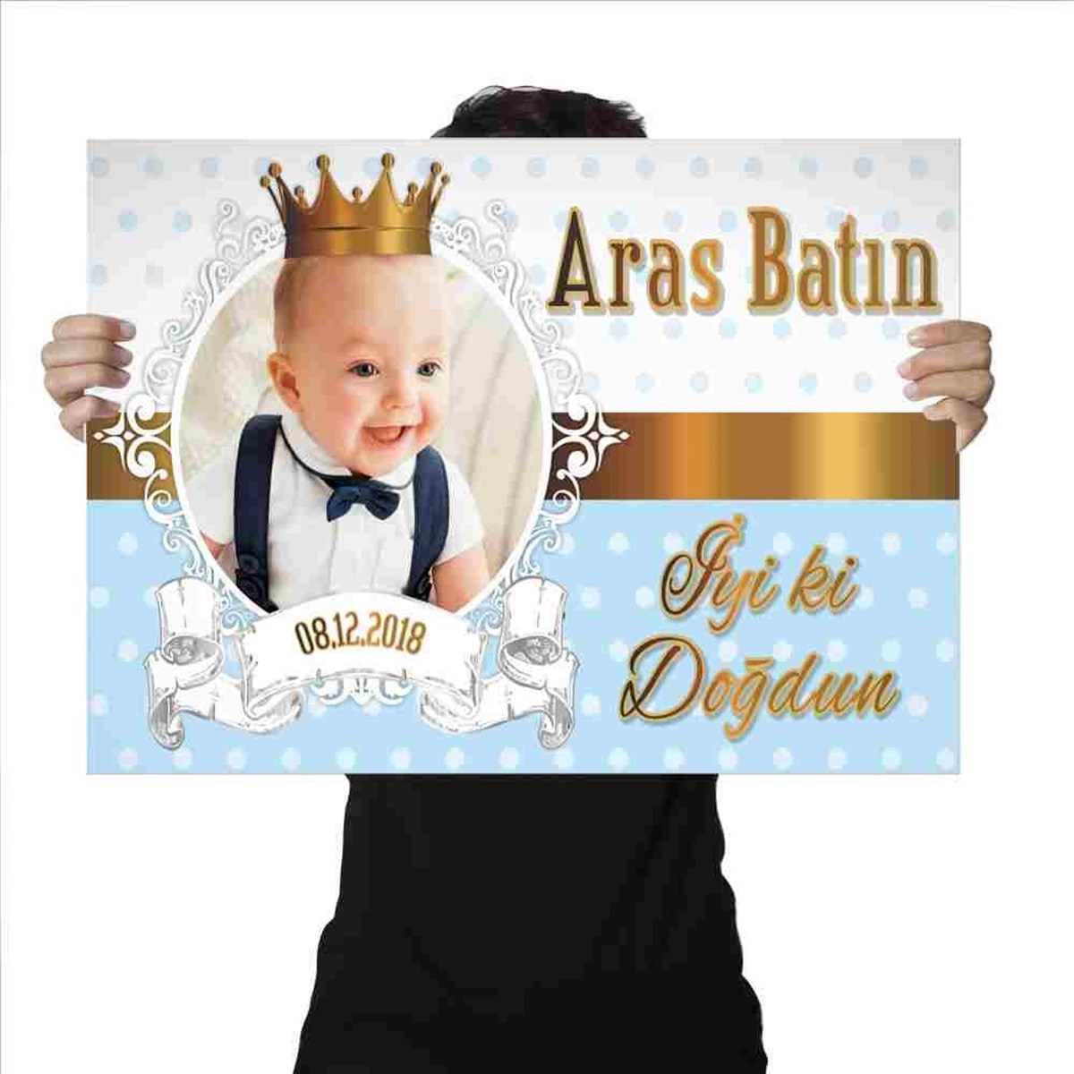 Doğum Günü Afiş Taçlı Gold Konsept 