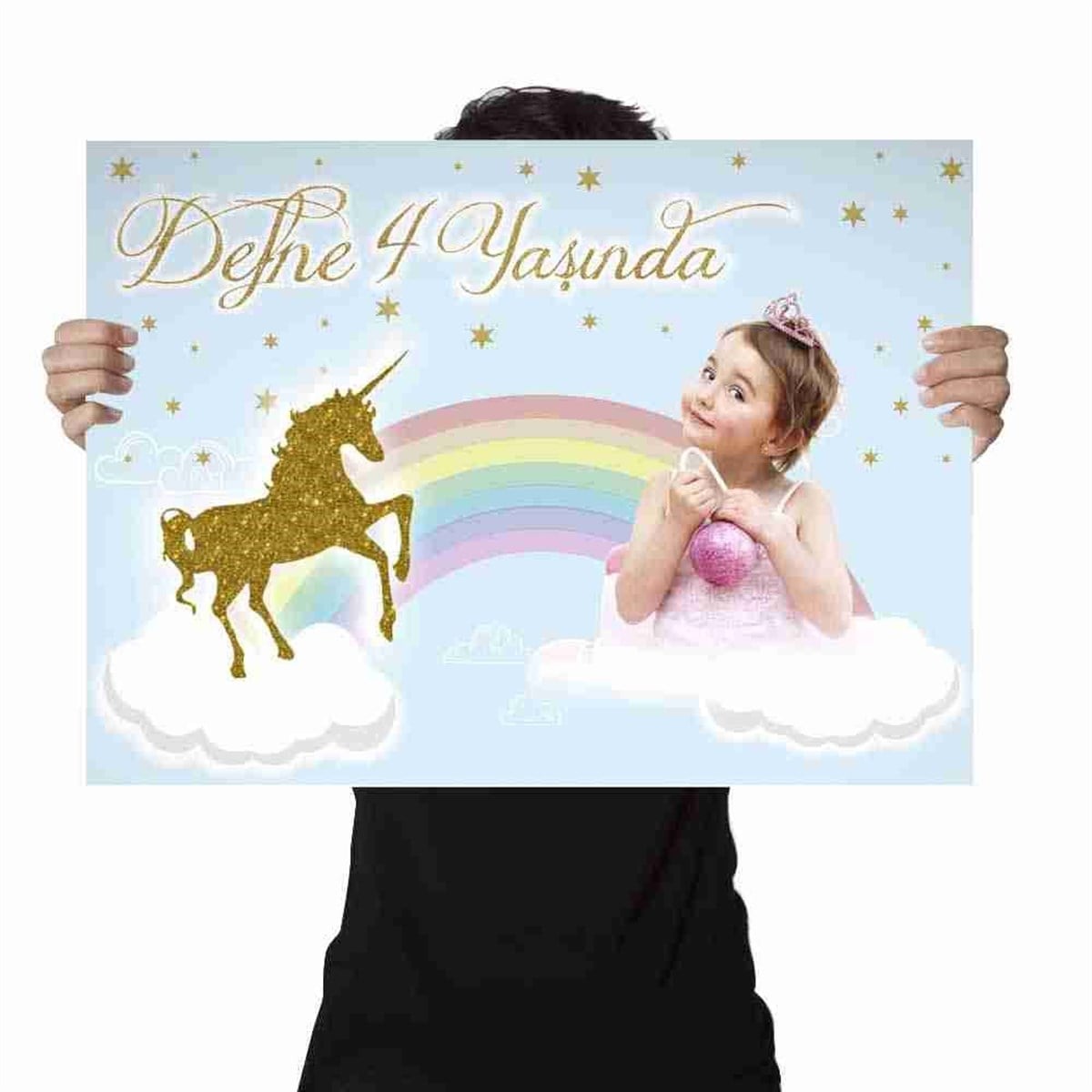Doğum Günü Afişi Gold Unicorn Konsept 