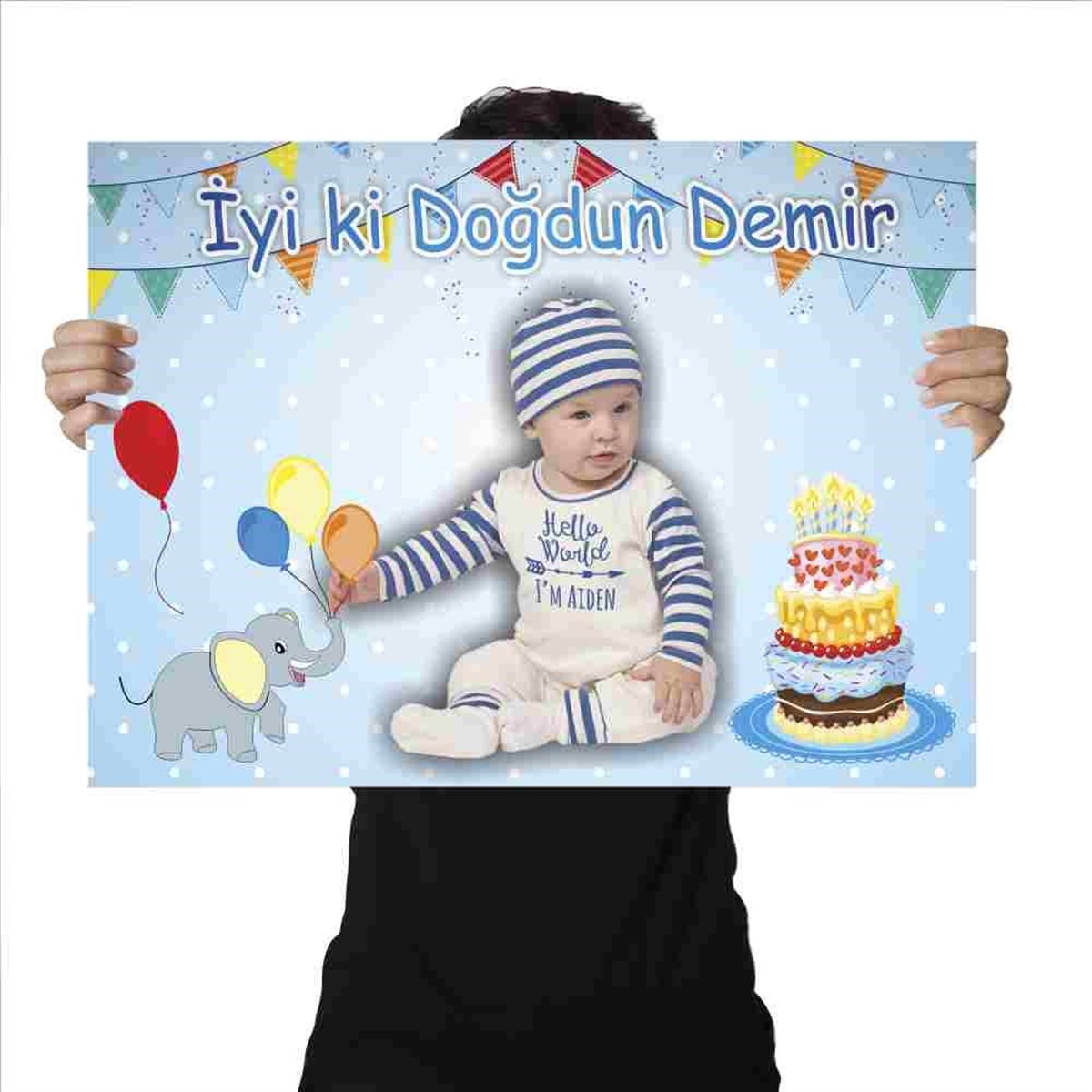 Doğum Günü Afişi Kişiye Özel Balonlu Filli Konsept 