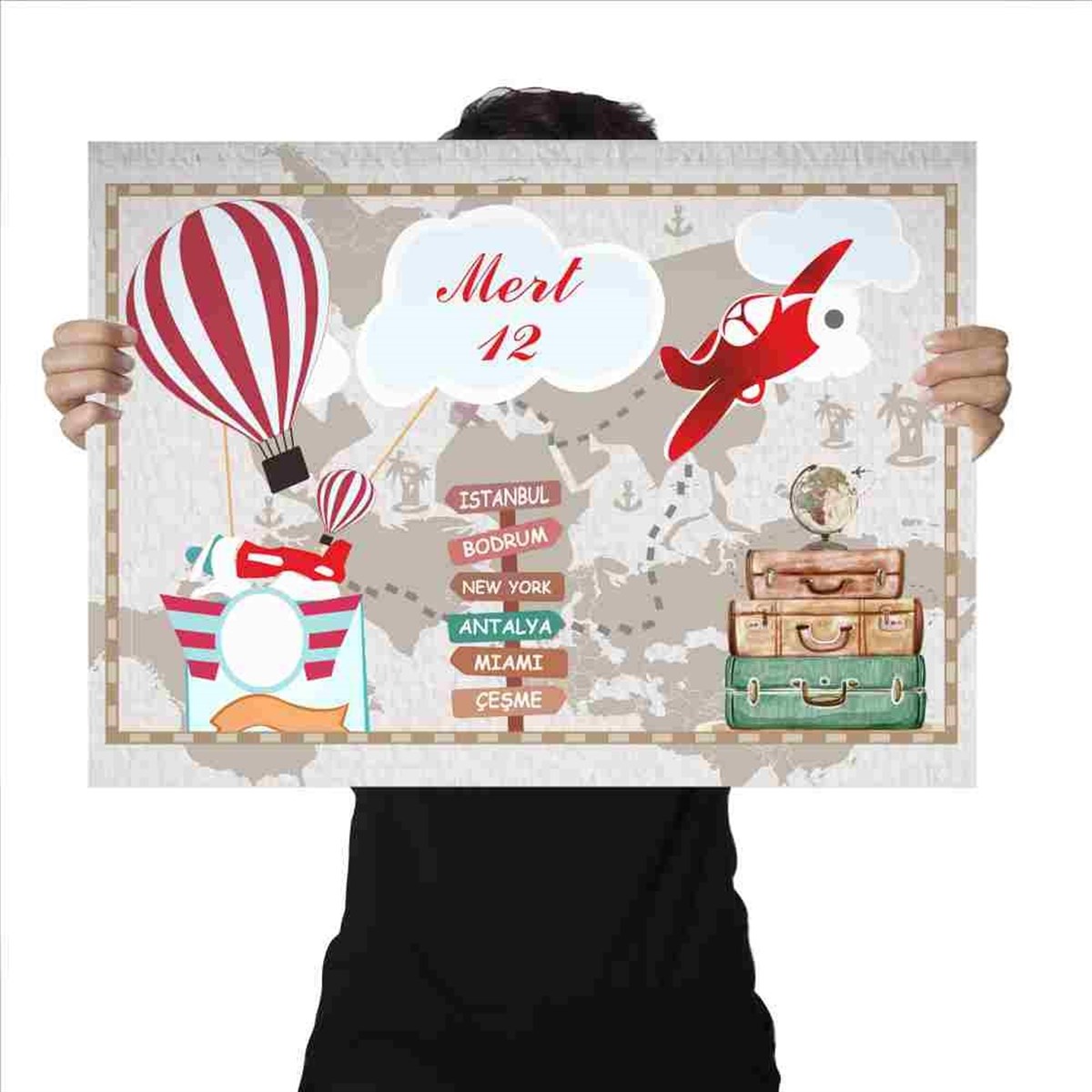 Doğum Günü Afişi Kişiye Özel Seyahat Balonlu Konsept 
