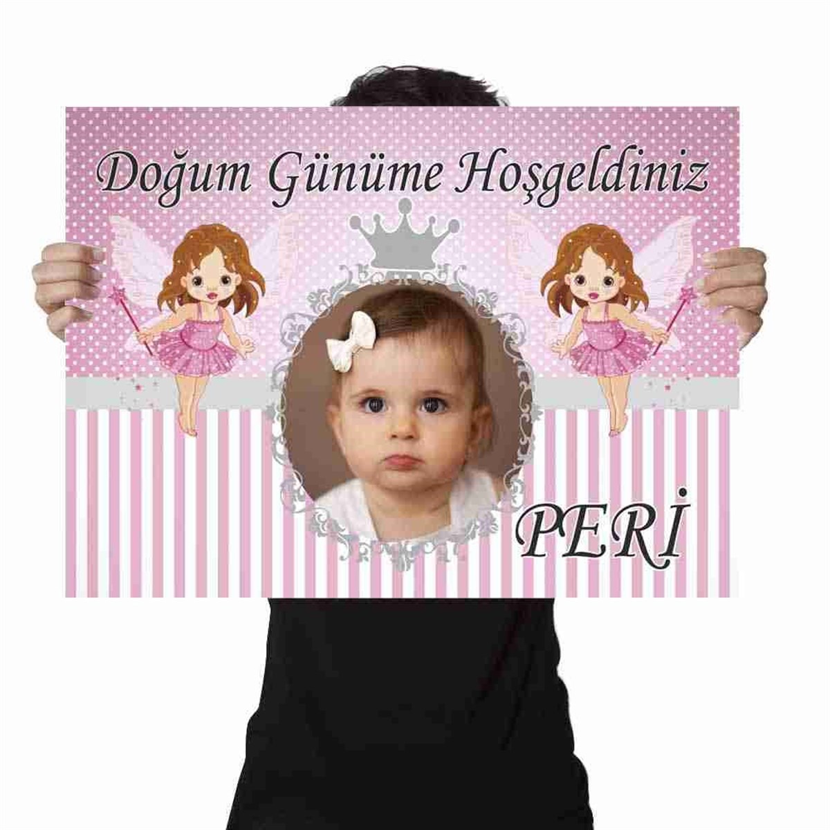 Doğum Günü Afişi Kişiye Pembe Melek Konsepti 