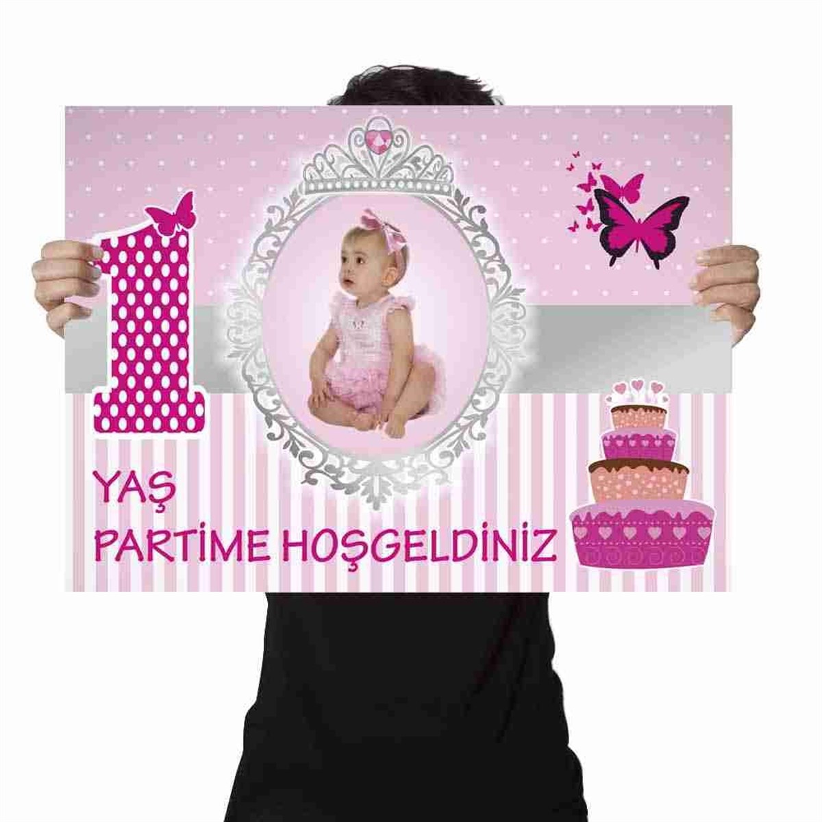 Doğum Günü Afişi Pembe Kelebek Pasta Konsept 