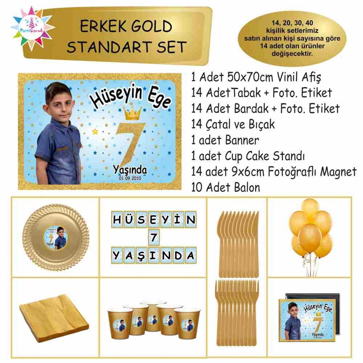 Doğum Günü Gold Çerçeveli Taçlı Standart Set 