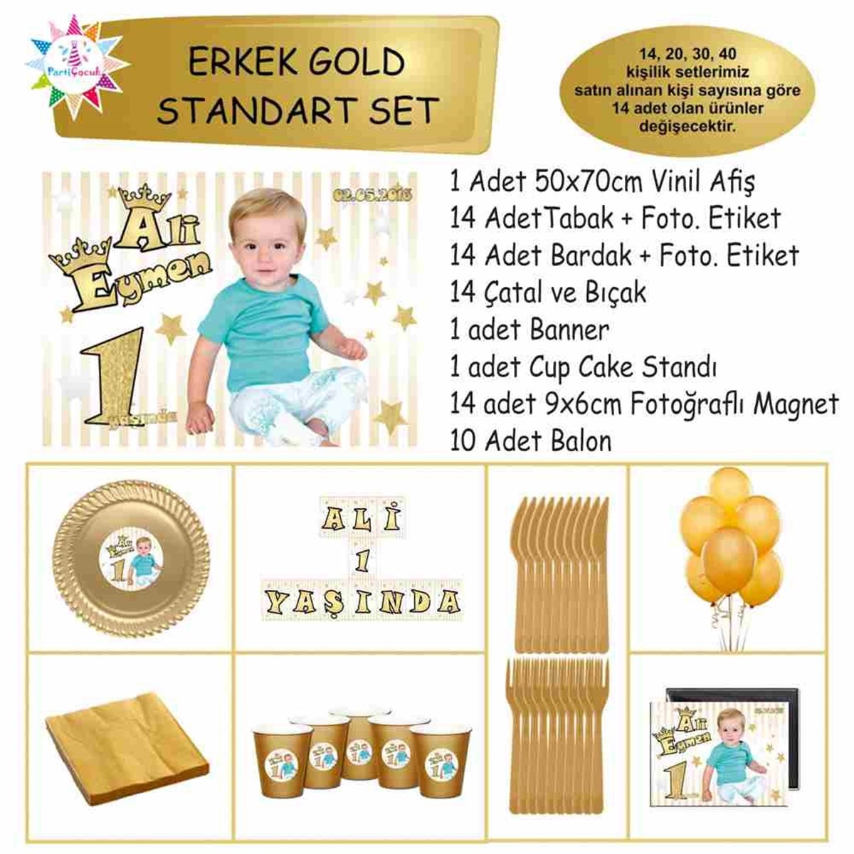 Doğum Günü Gold Yıldızlı Taçlı Konsept Standart Set 