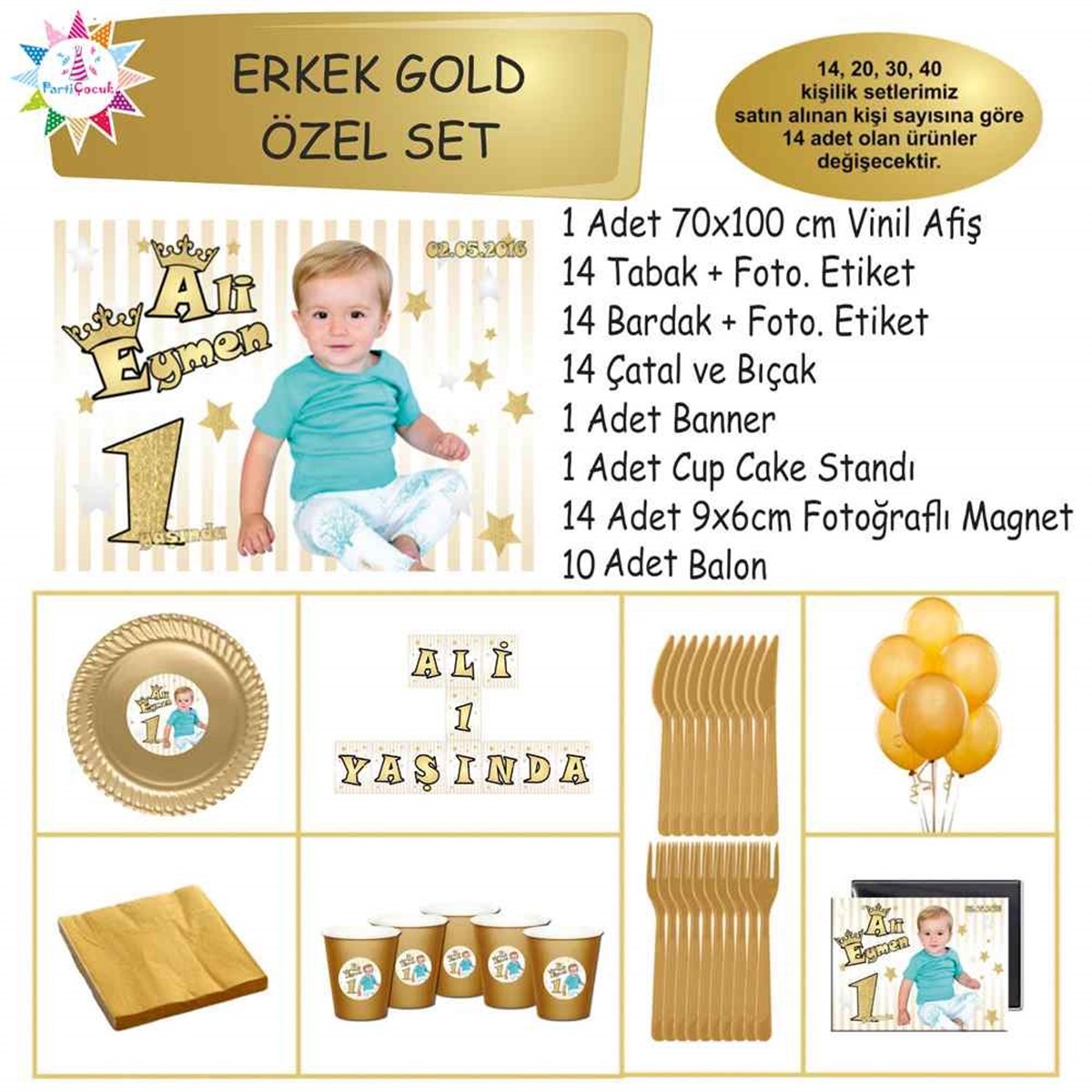 Doğum Günü Gold Yıldızlı Taçlı Konsept Özel Set 