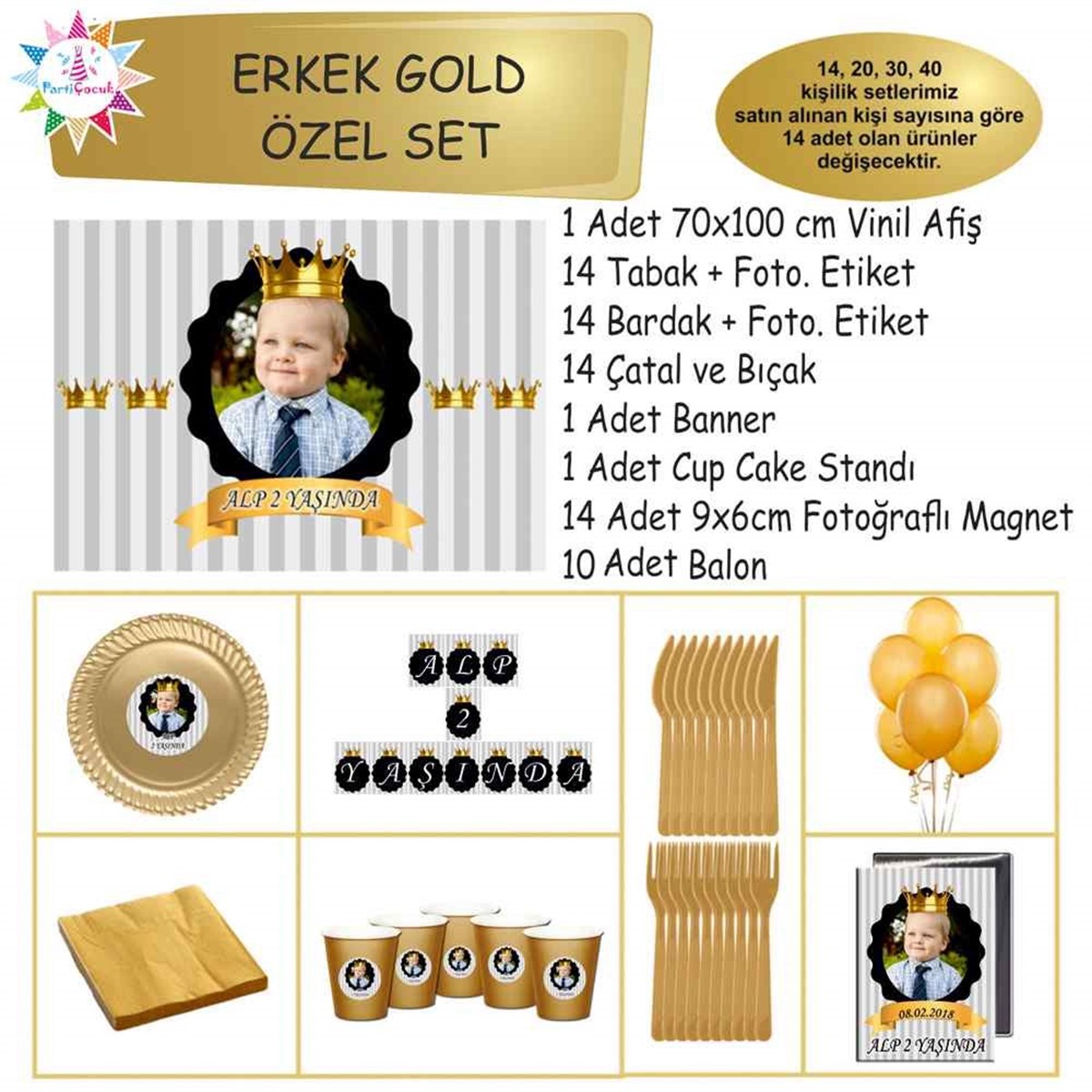 Doğum Günü Gri Gold Taçlı Konsept Özel Set 