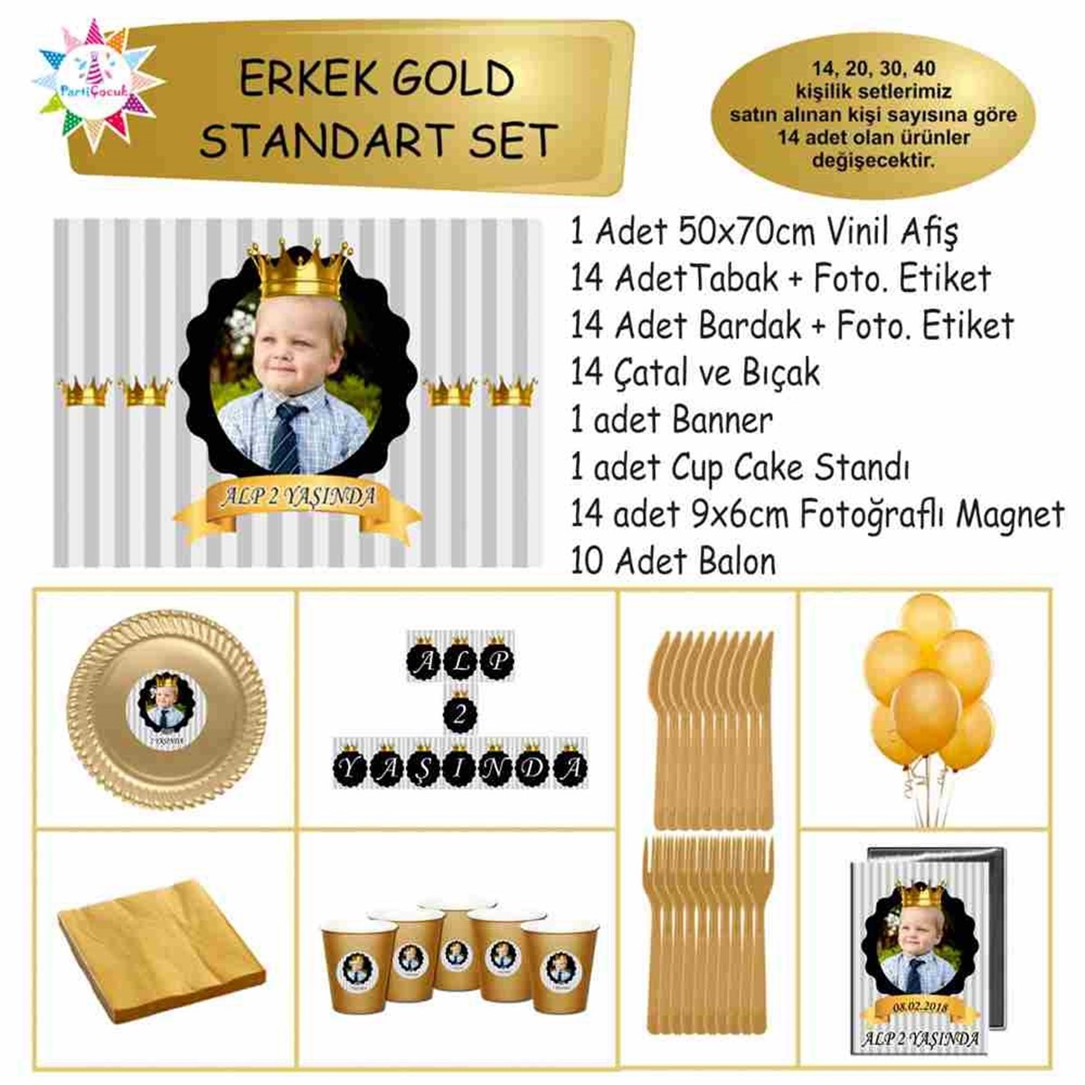 Doğum Günü Gri Gold Taçlı Konsept Standart Set 
