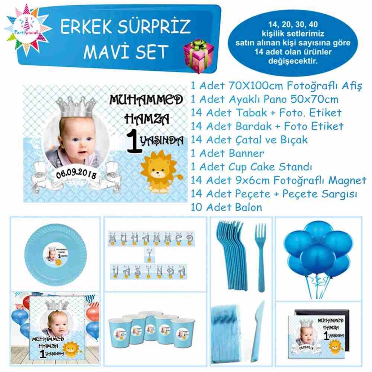 Doğum Günü Gümüş Aslanlı Konsept Süpriz Set 