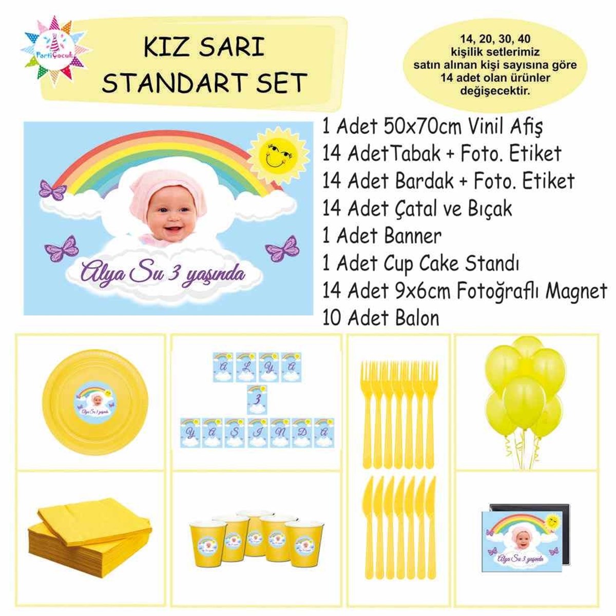 Doğum Günü Güneş Gökkuşağı Konsept Standart Set 