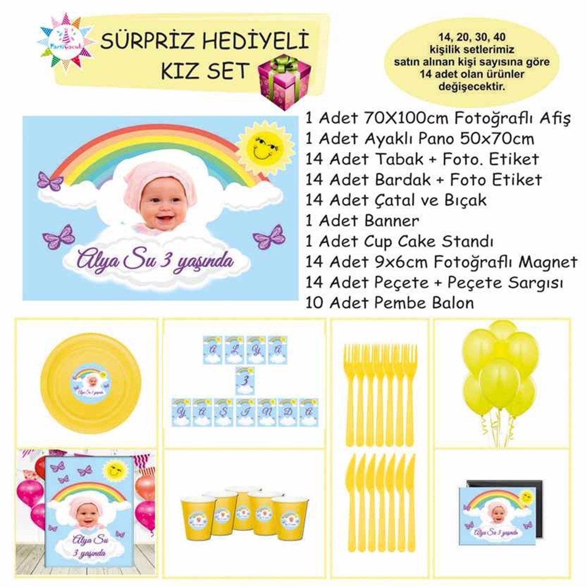 Doğum Günü Güneş Gökkuşağı Konsept Sürpriz Set      